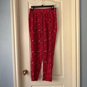 Anthropologie 100% Silk Pants Red Floral Size M